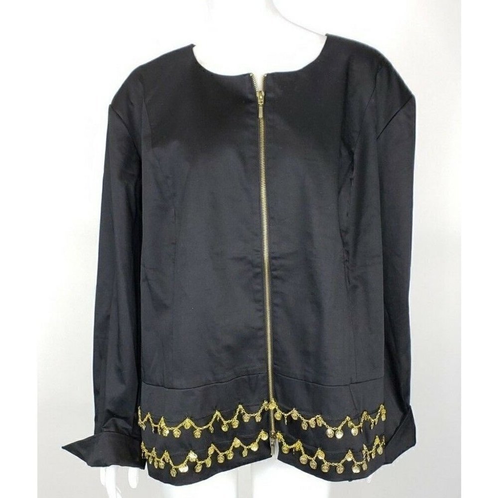 NEW Victor Costa Occasion Jacket 3X QVC Black with Gold Coins Chains Plus Size